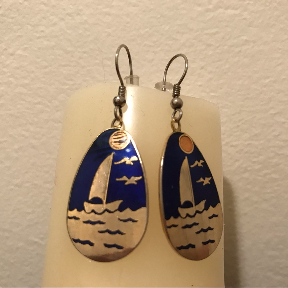 Sea, sun, boat, bird earrings
